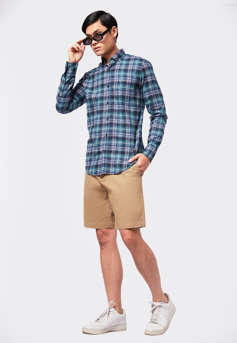 Slim Fit Long Sleeve Plaid Shirt