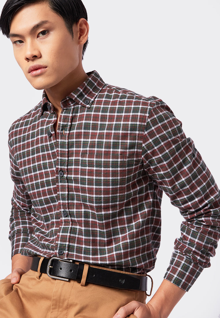 Slim Fit Long Sleeve Plaid Shirt