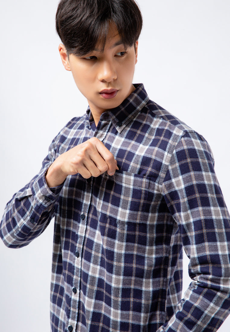 Slim Fit Flannel Look Long Sleeve Shirt