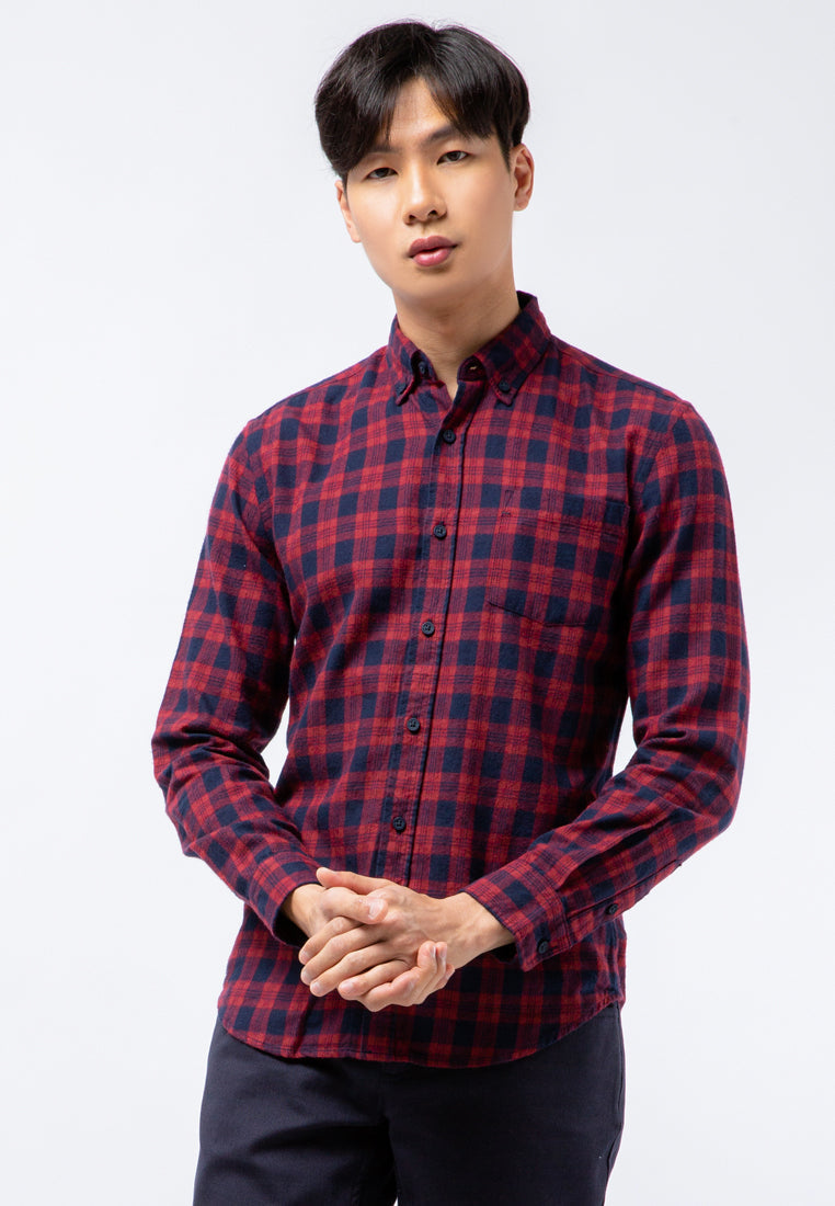 Slim Fit Flannel Look Long Sleeve Shirt