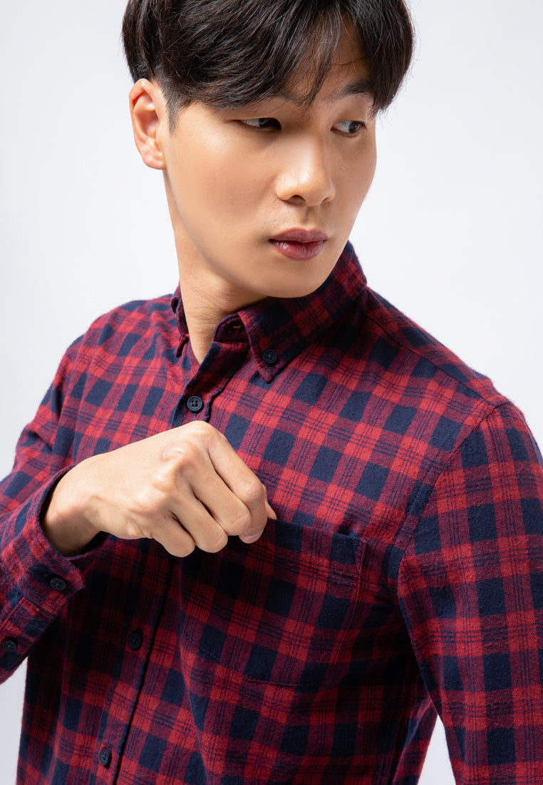 Slim Fit Flannel Look Long Sleeve Shirt