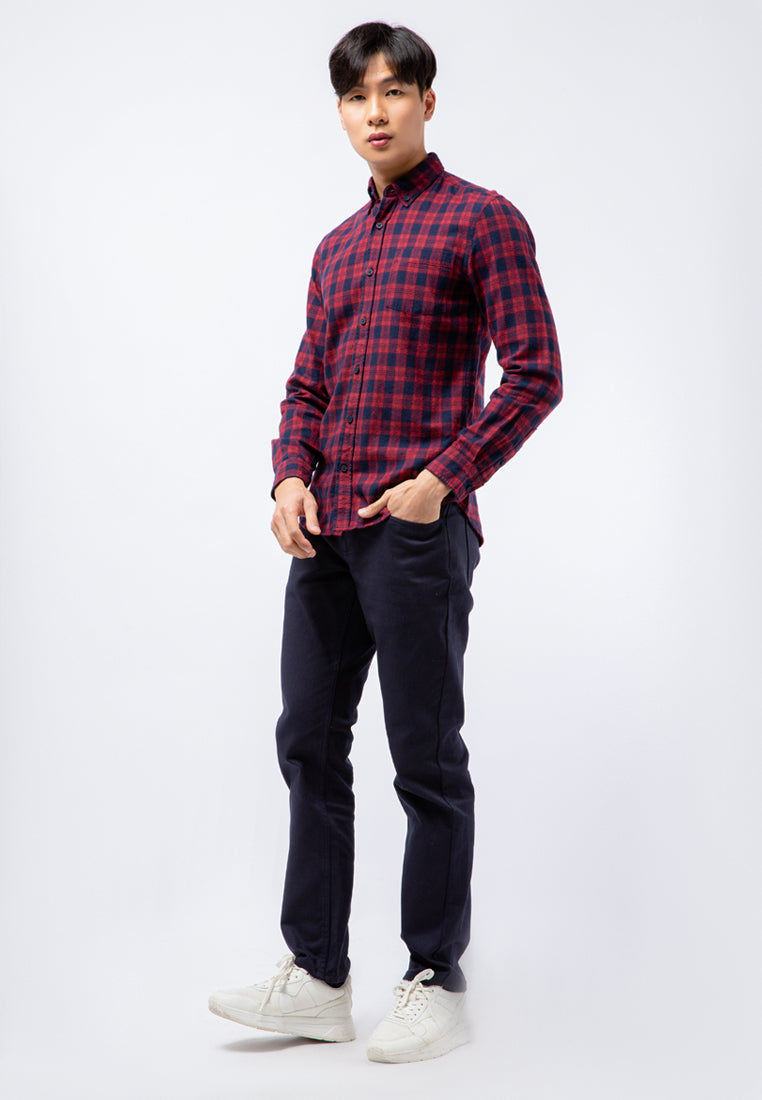 Slim Fit Flannel Look Long Sleeve Shirt