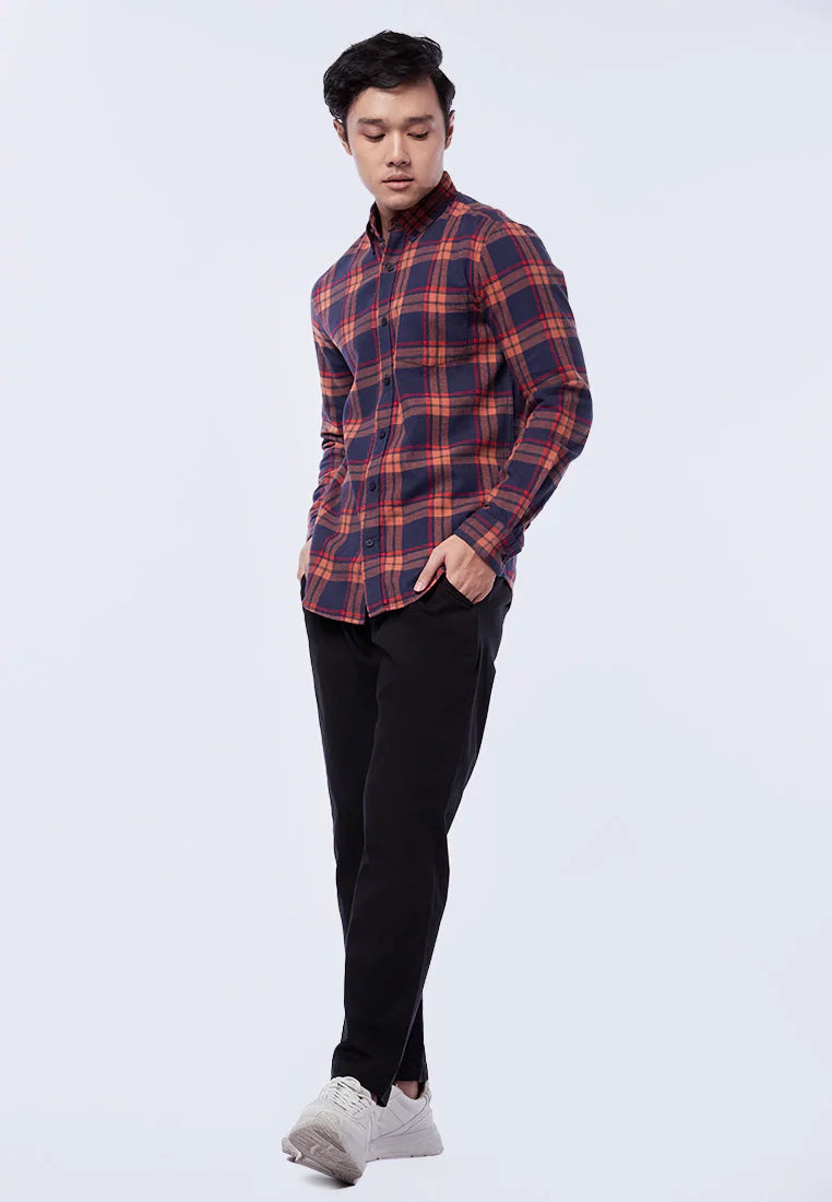 Slim Fit Long Sleeve Plaid Shirt
