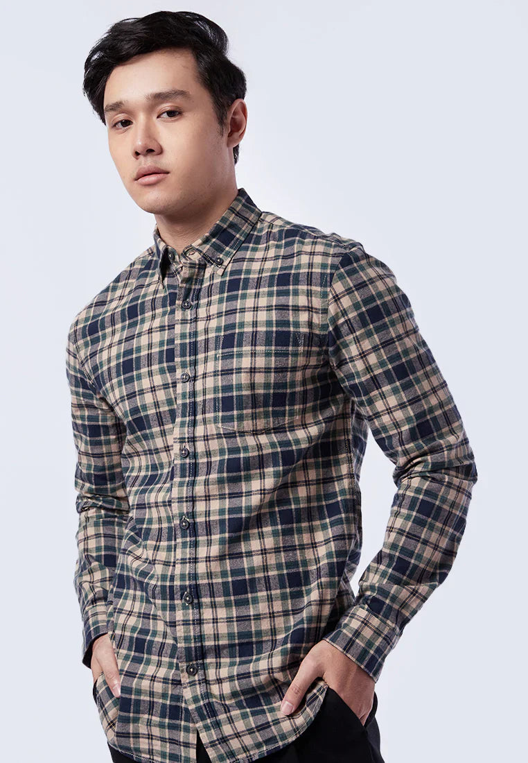 Slim Fit Long Sleeve Plaid Shirt