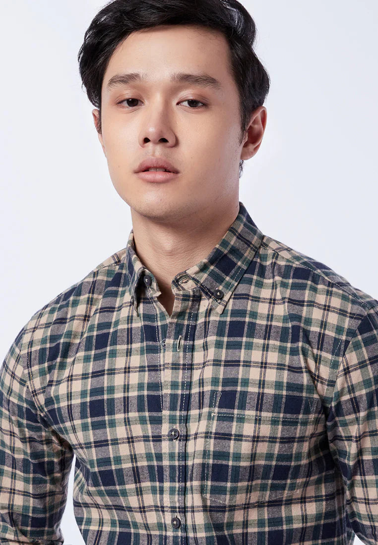 Slim Fit Long Sleeve Plaid Shirt