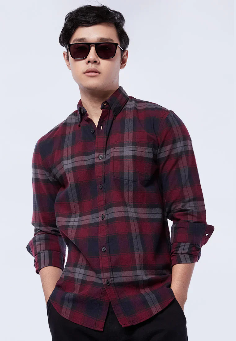 Slim Fit Long Sleeve Plaid Shirt