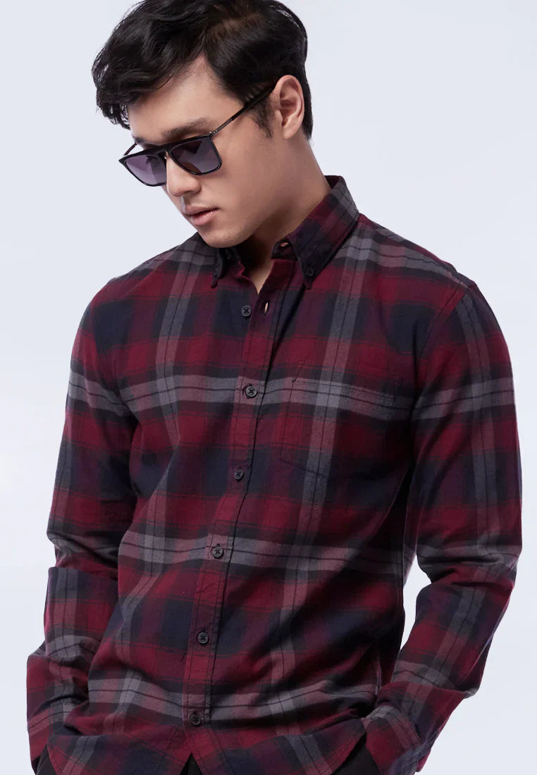Slim Fit Long Sleeve Plaid Shirt