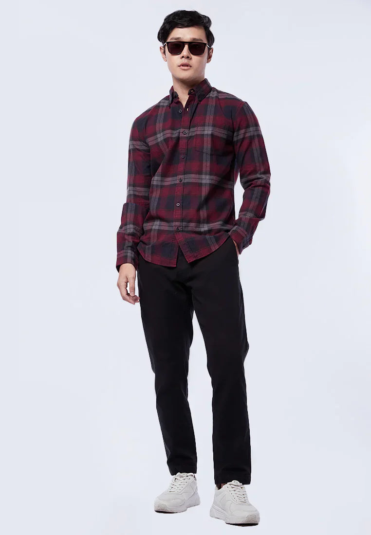 Slim Fit Long Sleeve Plaid Shirt