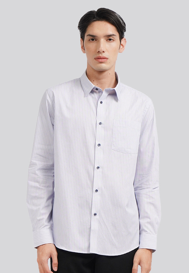 Easy Care Long Sleeve Stripe Shirt Blue