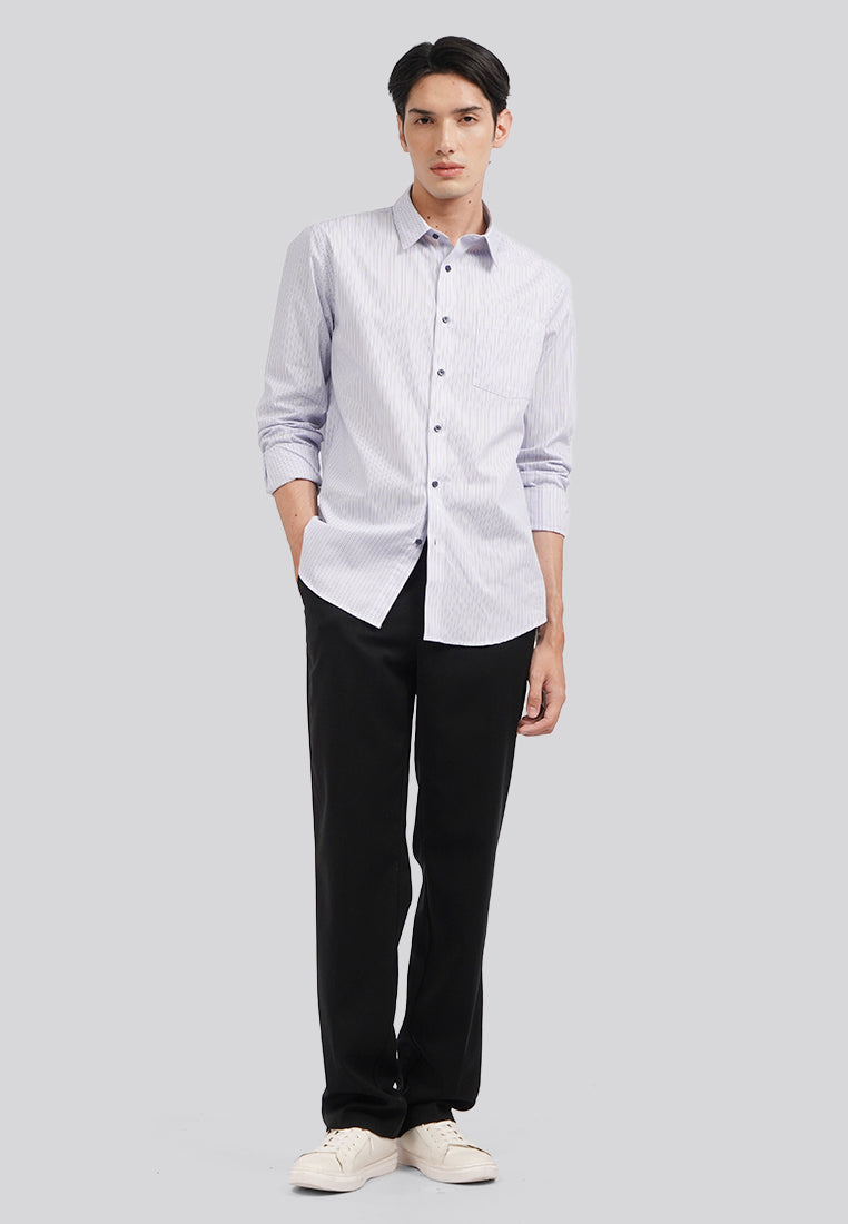 Easy Care Long Sleeve Stripe Shirt Blue