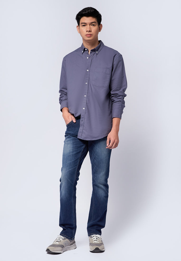 Regular Fit Long Sleeve Oxford Shirt Dusty Blue