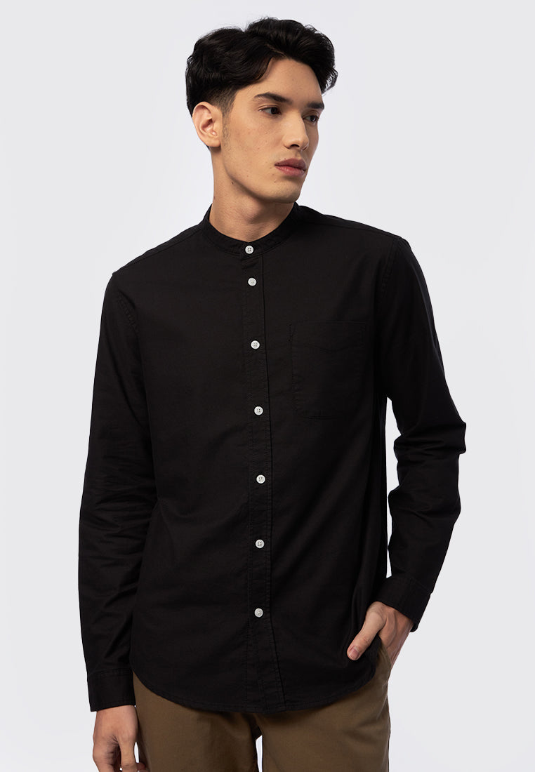Long Sleeve Stand Up Collar Shirt Black