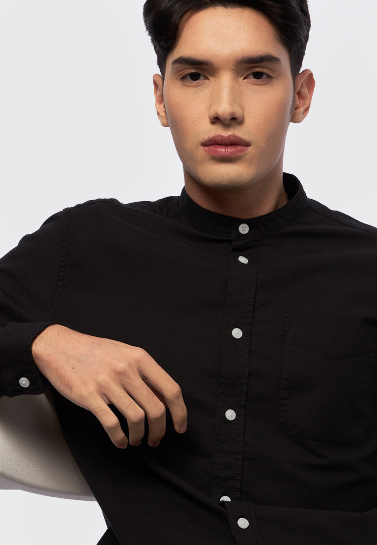 Long Sleeve Stand Up Collar Shirt Black