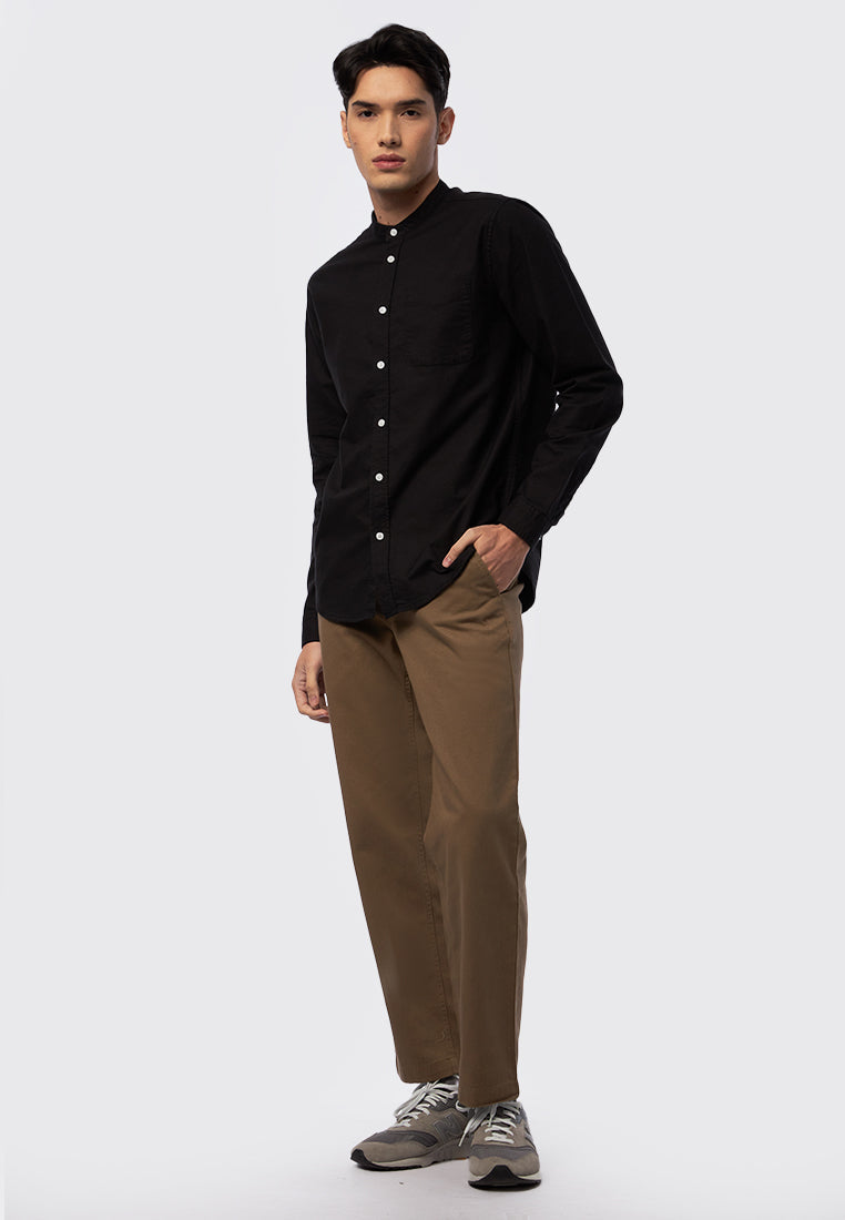 Long Sleeve Stand Up Collar Shirt Black