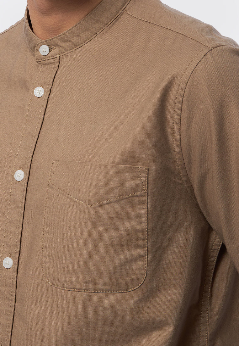 Long Sleeve Stand Up Collar Shirt Sand