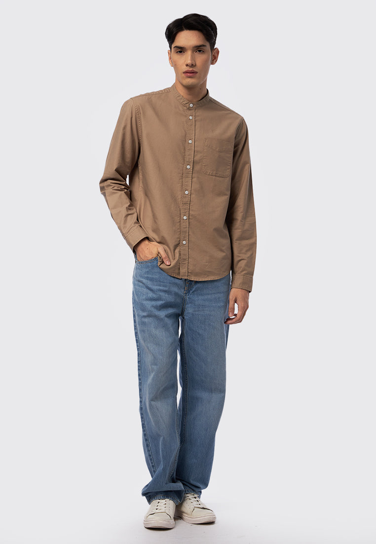 Long Sleeve Stand Up Collar Shirt Sand
