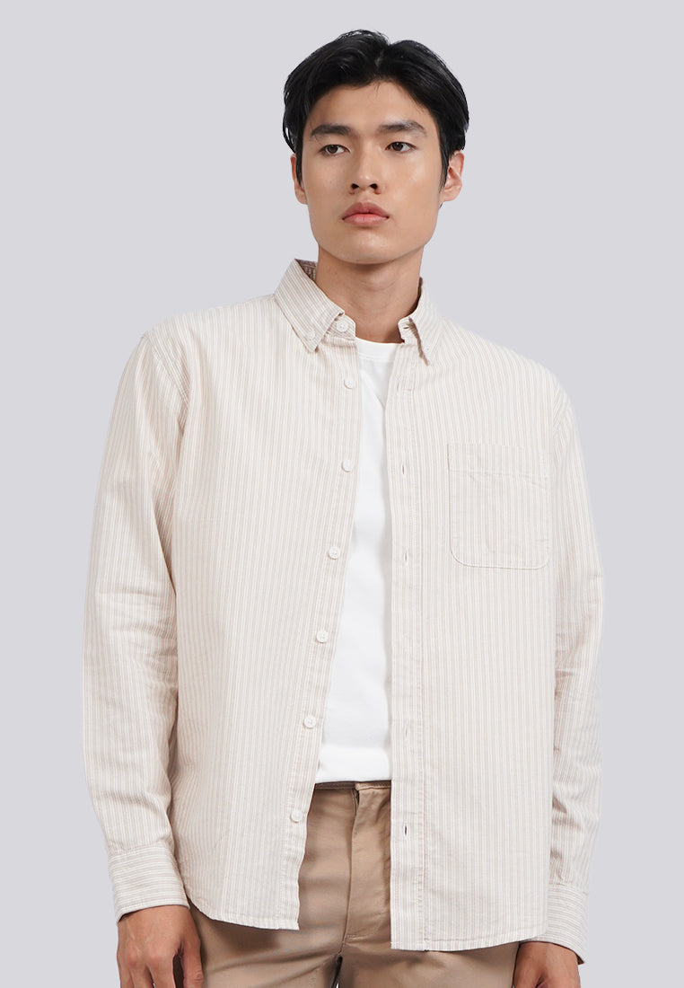 Regular Fit Long Sleeve Stripe Shirt Taupe
