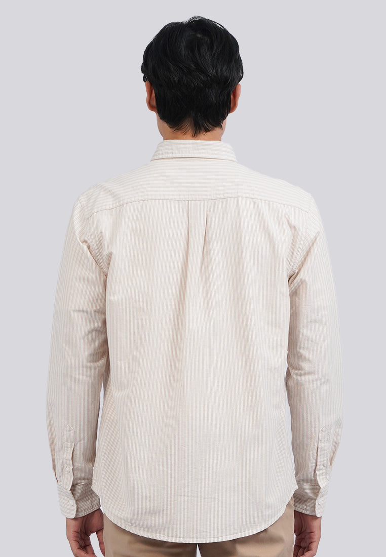 Regular Fit Long Sleeve Stripe Shirt Taupe
