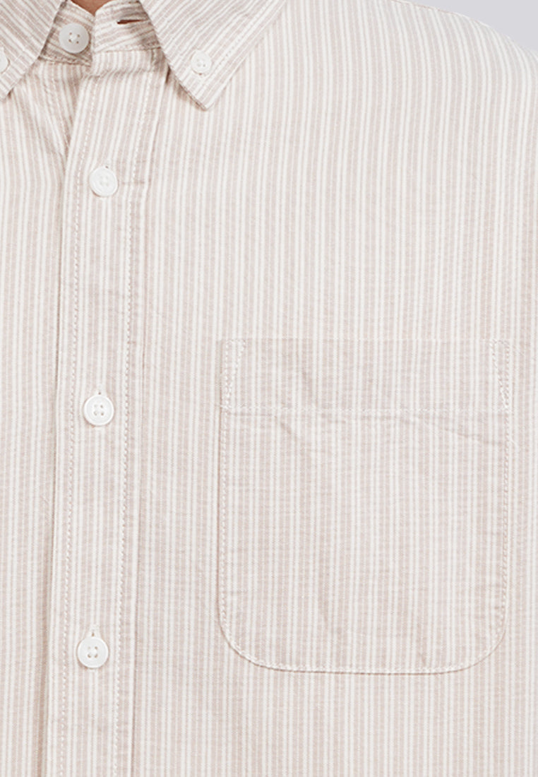 Regular Fit Long Sleeve Stripe Shirt Taupe