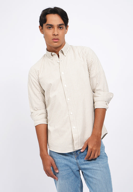 Linen Look Long Sleeve Stripes Shirt