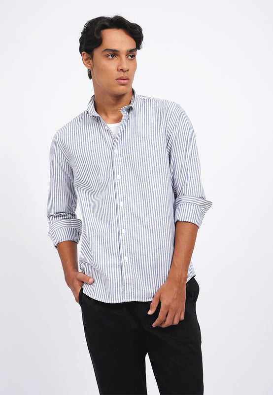 Linen Look Long Sleeve Stripes Shirt