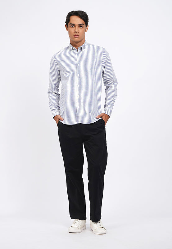 Linen Look Long Sleeve Stripes Shirt