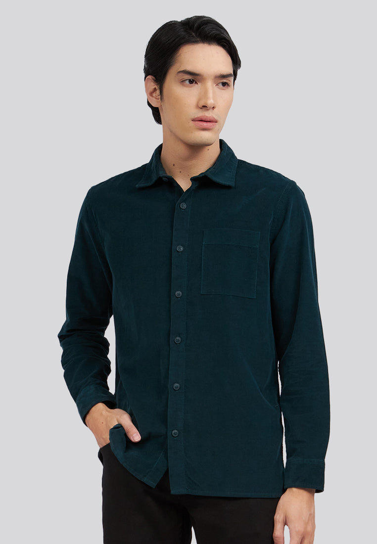 Regular Fit Long Sleeve Corduroy Shirt Green