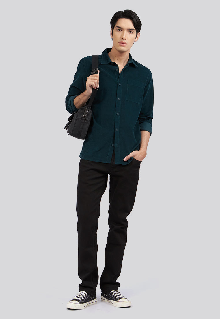 Regular Fit Long Sleeve Corduroy Shirt Green