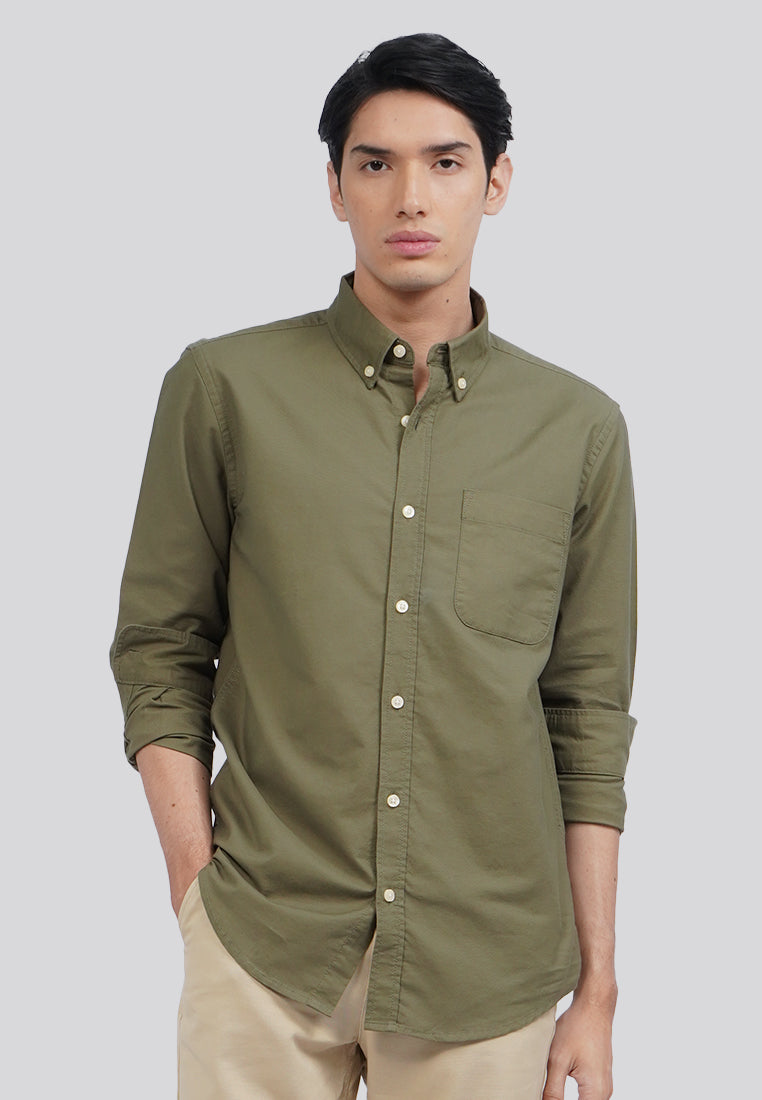 Regular Fit Long Sleeve Oxford Shirt Olive