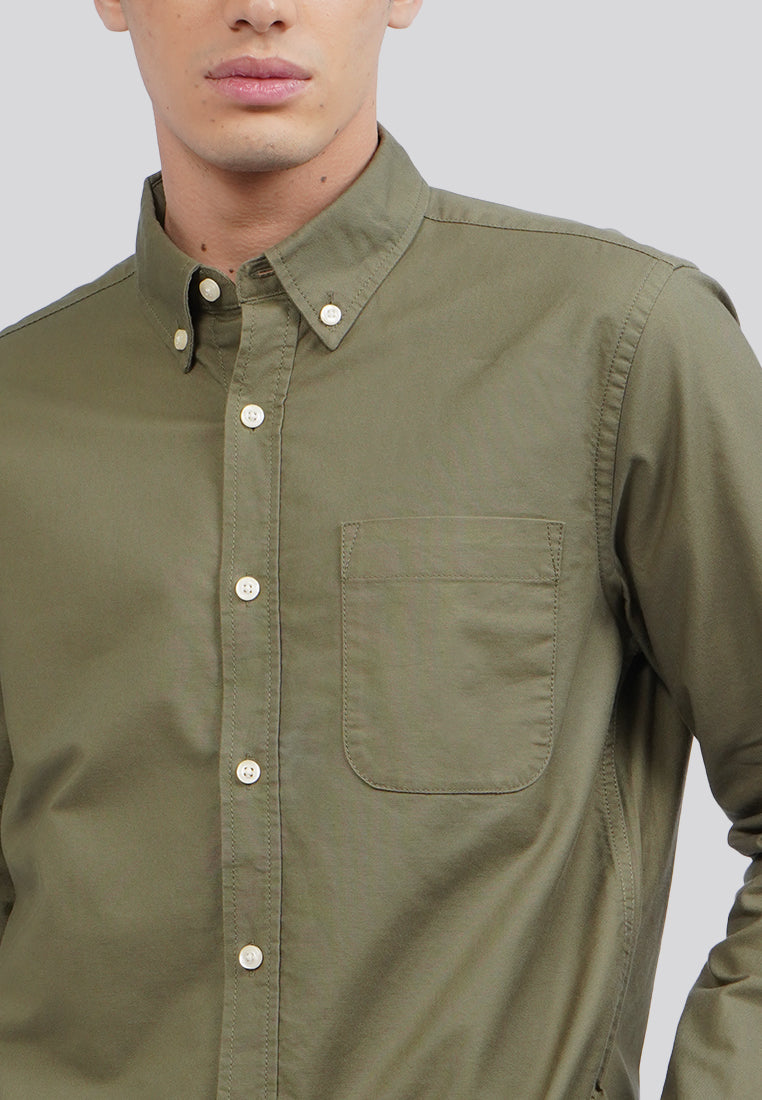 Regular Fit Long Sleeve Oxford Shirt Olive