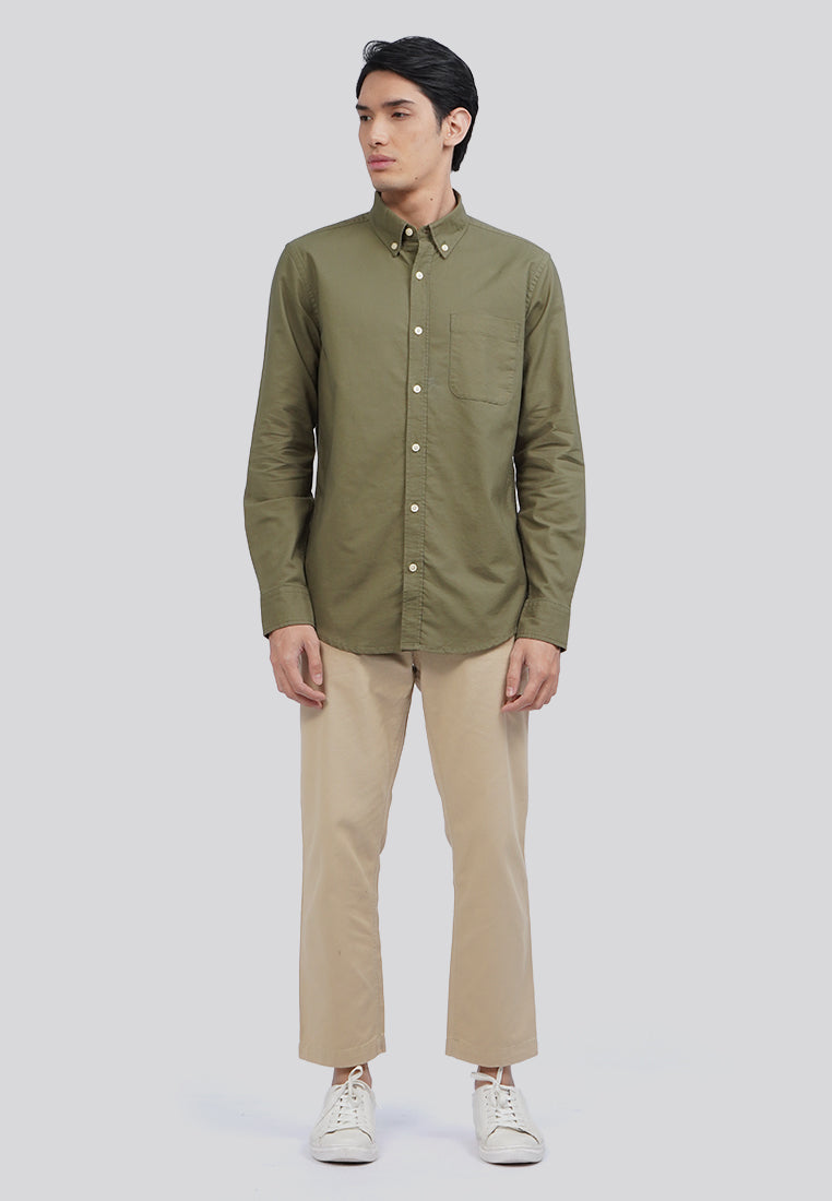 Regular Fit Long Sleeve Oxford Shirt Olive