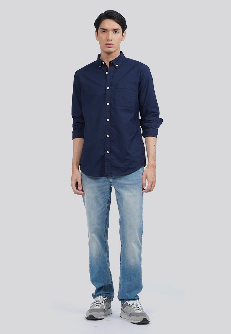 Regular Fit Long Sleeve Oxford Shirt Navy