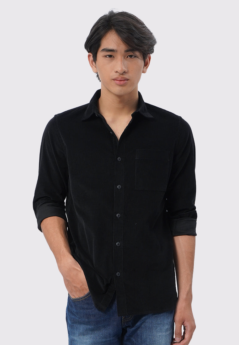 Regular Fit Long Sleeve Corduroy Shirt Black