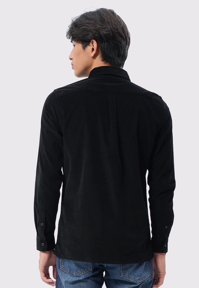 Regular Fit Long Sleeve Corduroy Shirt Black