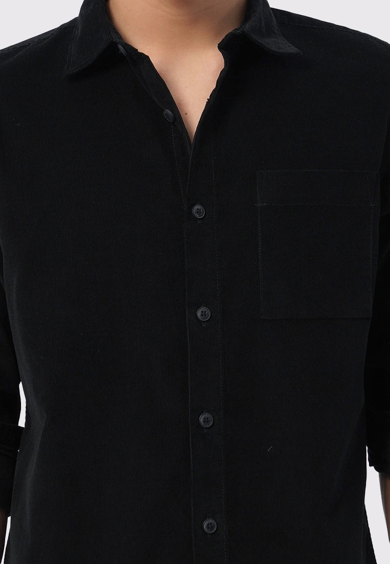 Regular Fit Long Sleeve Corduroy Shirt Black