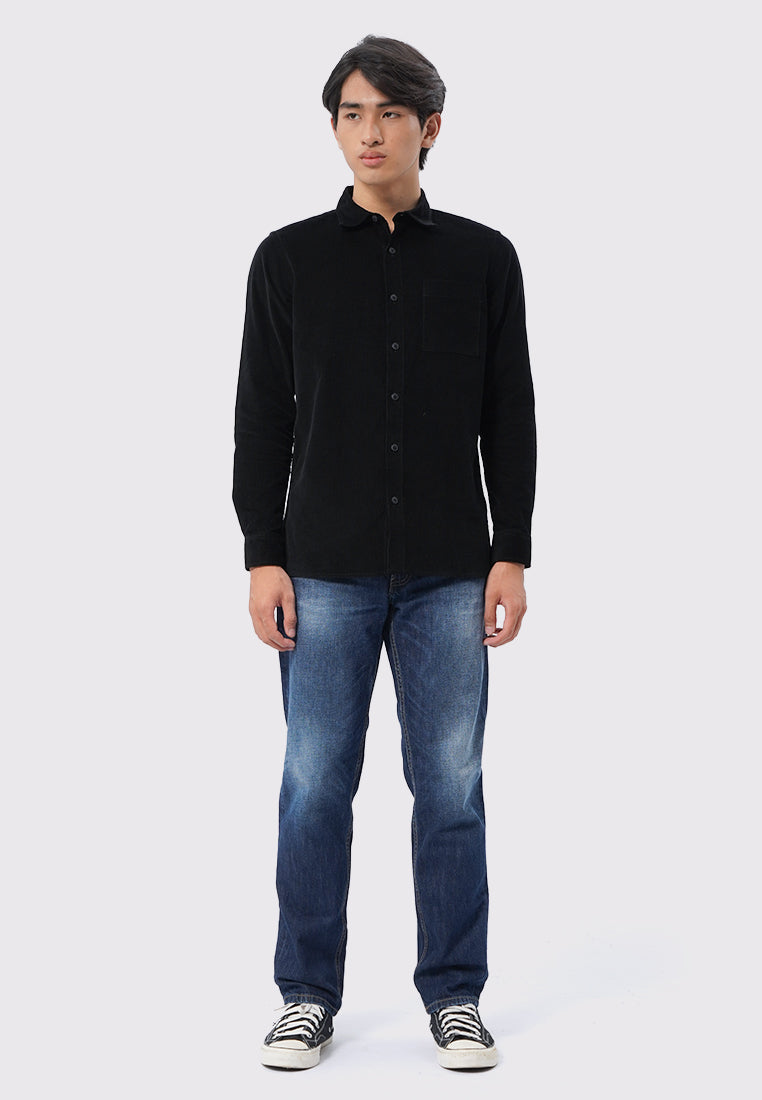 Regular Fit Long Sleeve Corduroy Shirt Black
