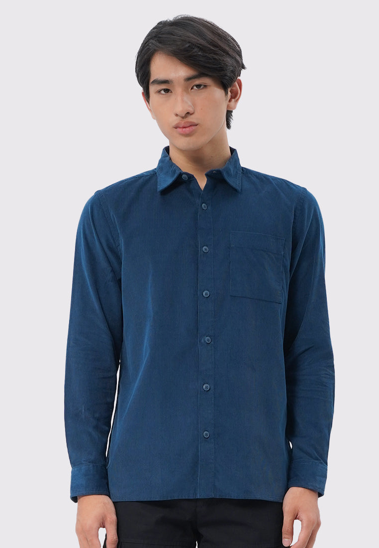 Regular Fit Long Sleeve Corduroy Shirt Blue