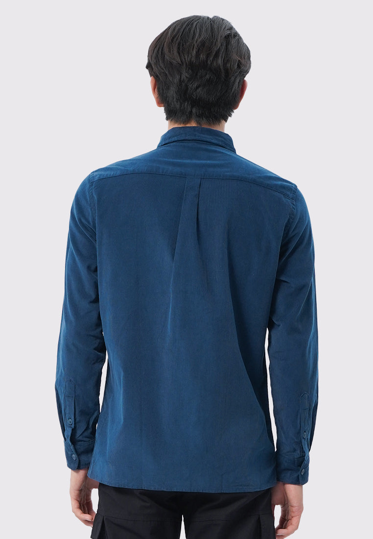 Regular Fit Long Sleeve Corduroy Shirt Blue