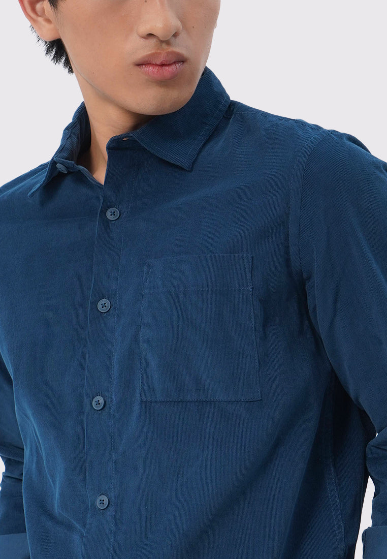 Regular Fit Long Sleeve Corduroy Shirt Blue