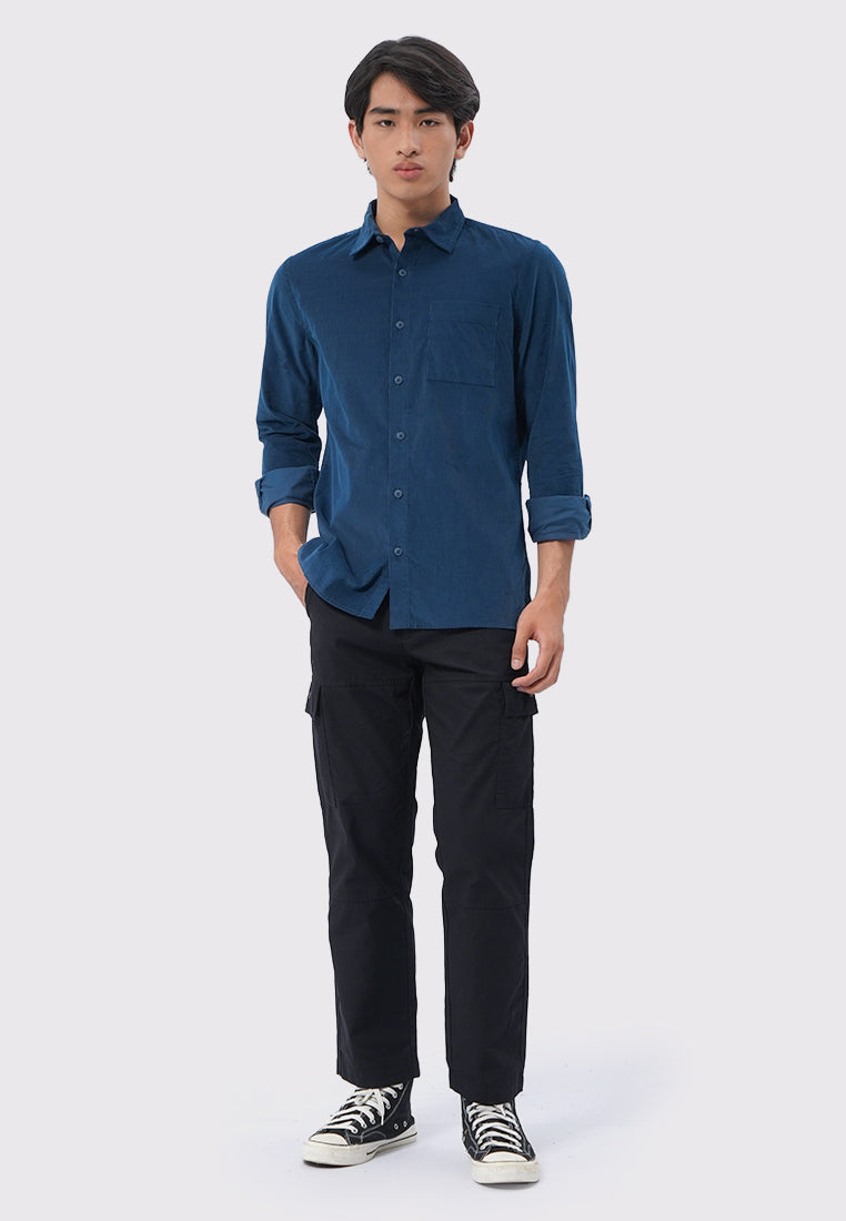Regular Fit Long Sleeve Corduroy Shirt Blue