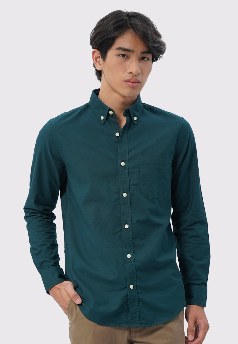 Soft Wash Long Sleeve Oxford Shirt Green