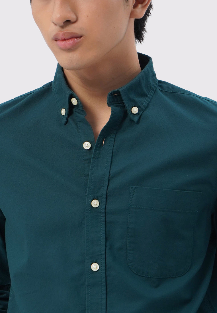Soft Wash Long Sleeve Oxford Shirt Green