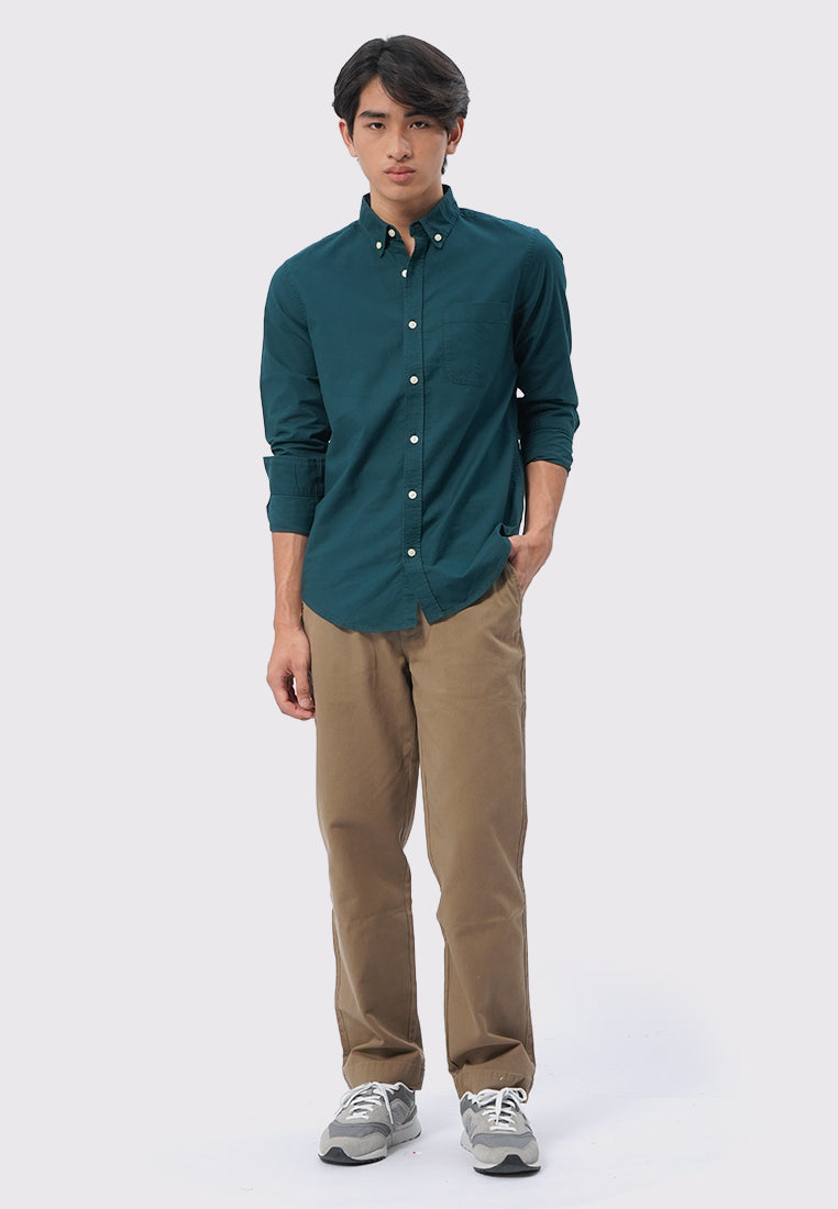 Soft Wash Long Sleeve Oxford Shirt Green
