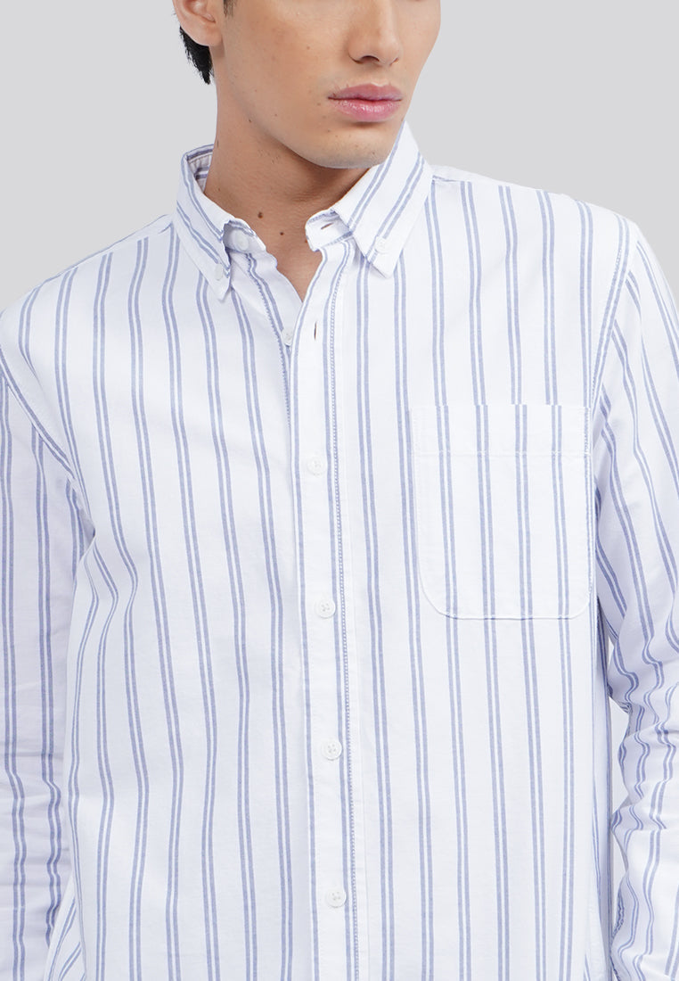Long Sleeve Oxford Stripe Shirt Blue
