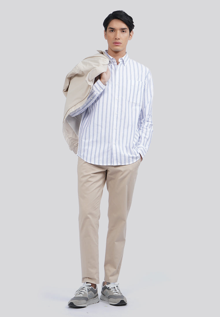 Long Sleeve Oxford Stripe Shirt Blue