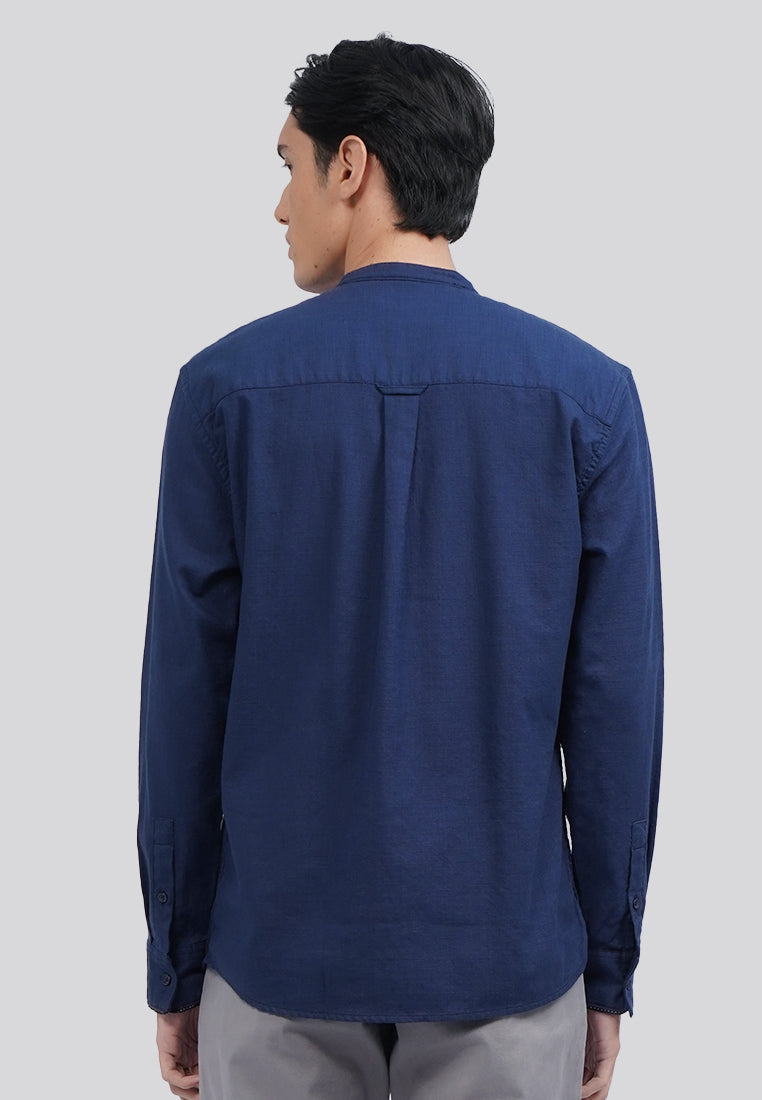 Linen Blend Long Sleeve Koko Shirt Blue