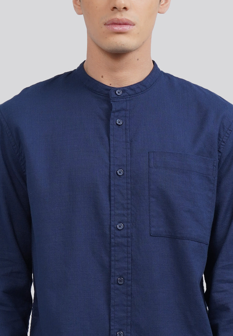 Linen Blend Long Sleeve Koko Shirt Blue