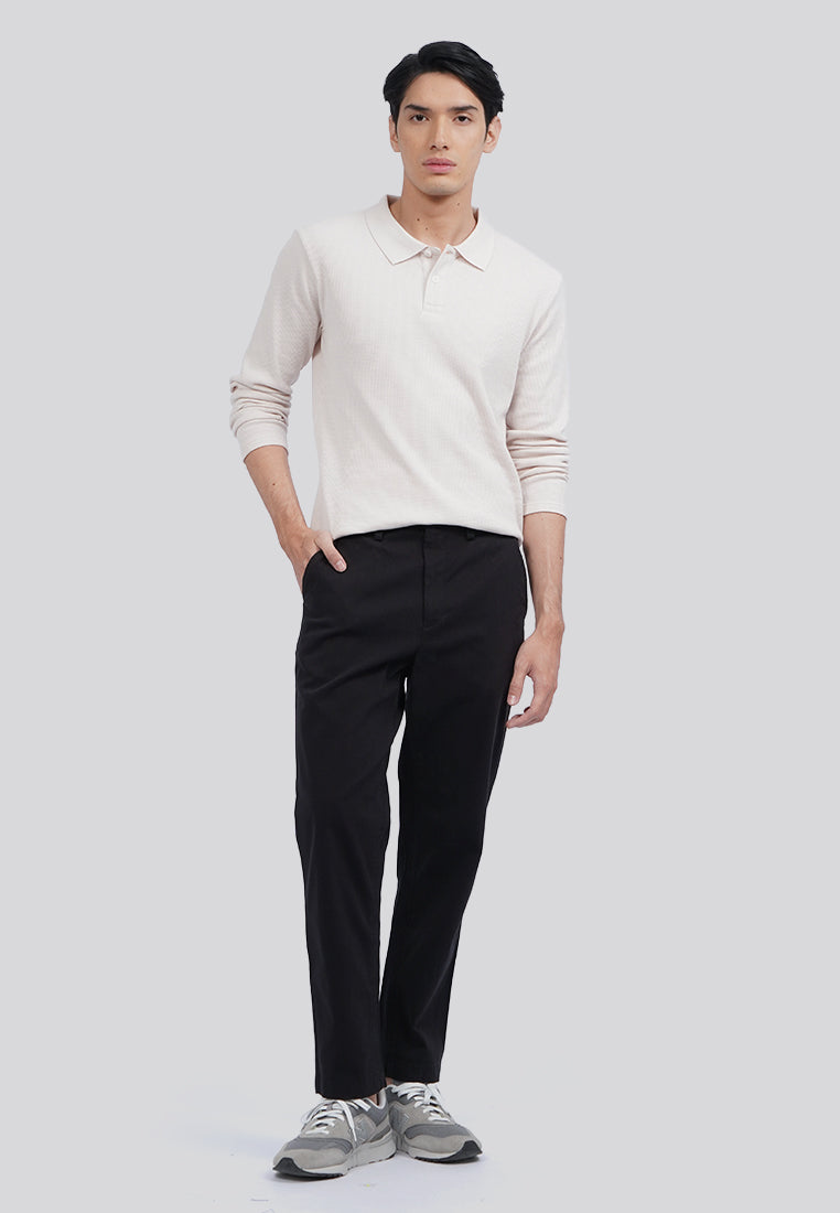 Long Sleeve Textured Polo Shirt