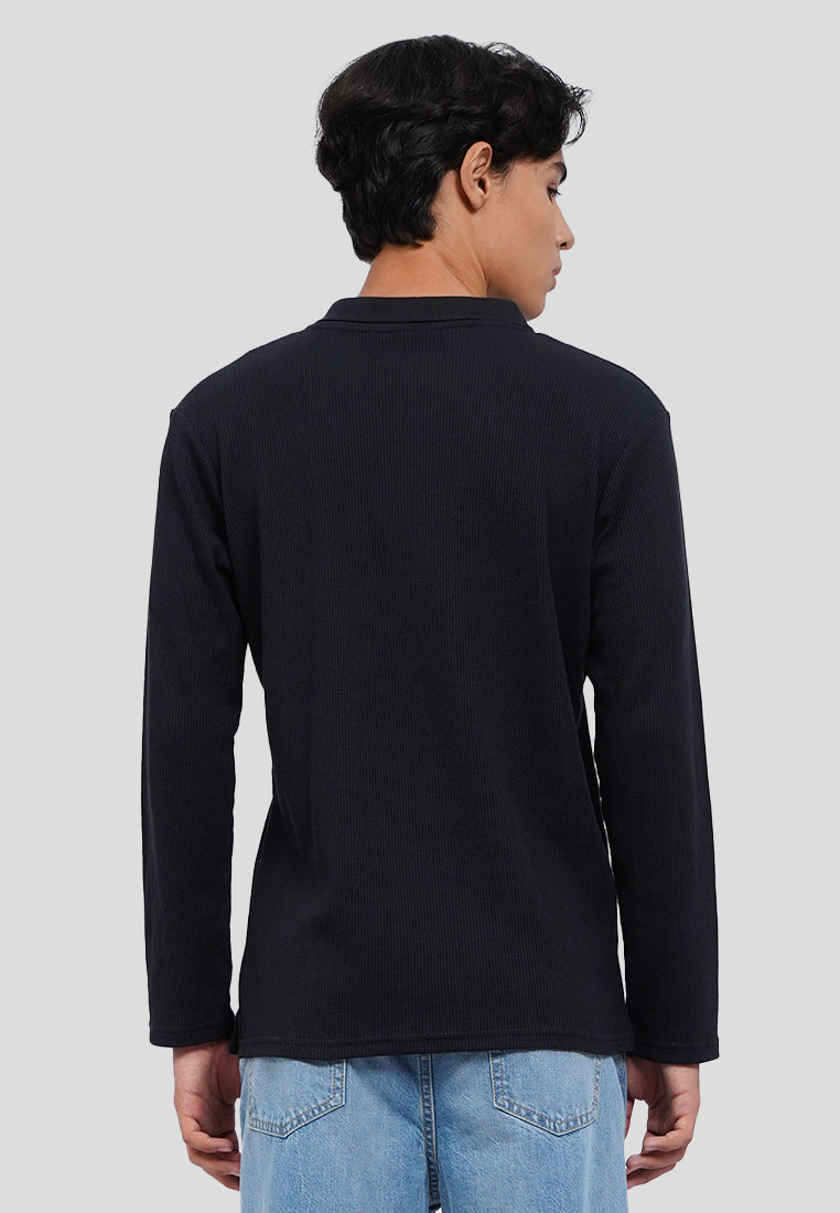Long Sleeve Waffle Polo Shirt