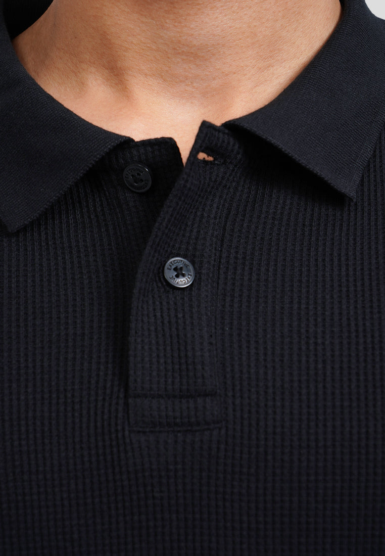 Long Sleeve Waffle Polo Shirt
